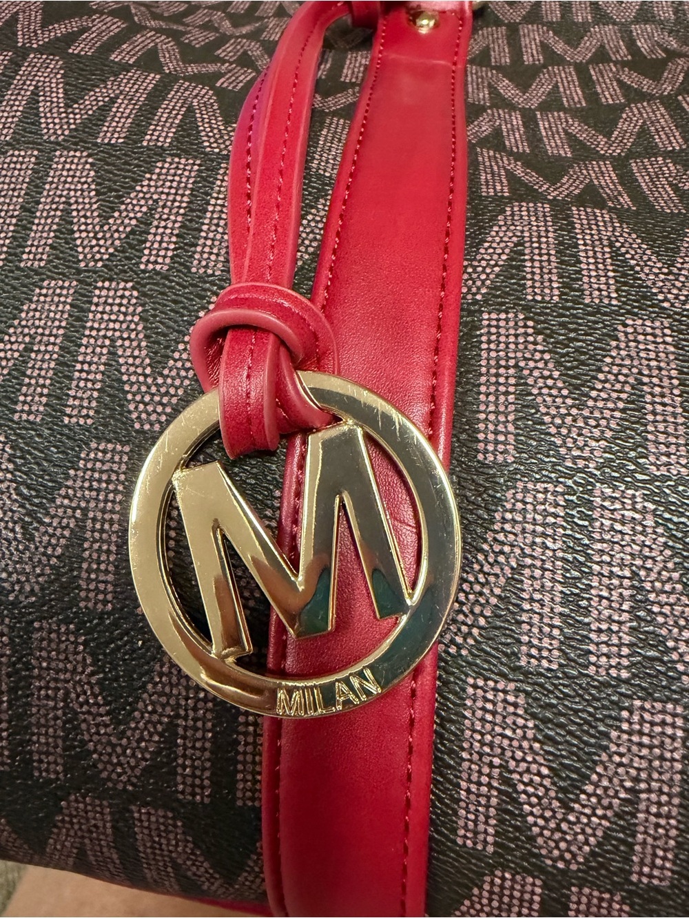 Milan duffel/weekender style bag with coated canvas & red trim - Picture 7 of 15